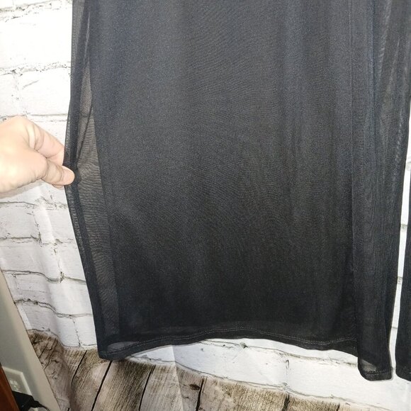 BLACK WIDE LEG POLY PANTS WITH SHEER OVERLAY, BLACK, BY I.N. SAN FRANCISCO XL - Picture 7 of 8